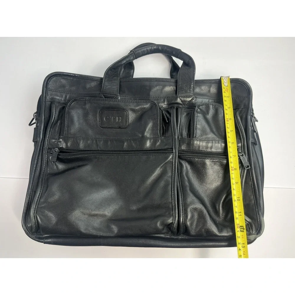 TUMI Black Leather Laptop Messenger Bag 17